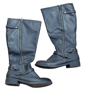 Black Riding Boots Knee High Zipper Buckle Womens 11 W Wide